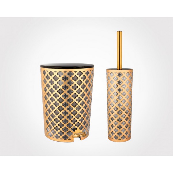 Limon Flower Design Dustbin and Brush Set