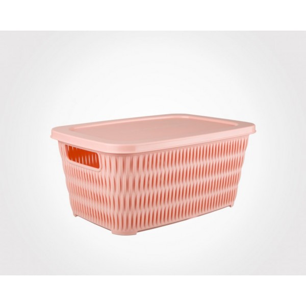 Limon Bamboo Design Rectangular Basket With Lid-M